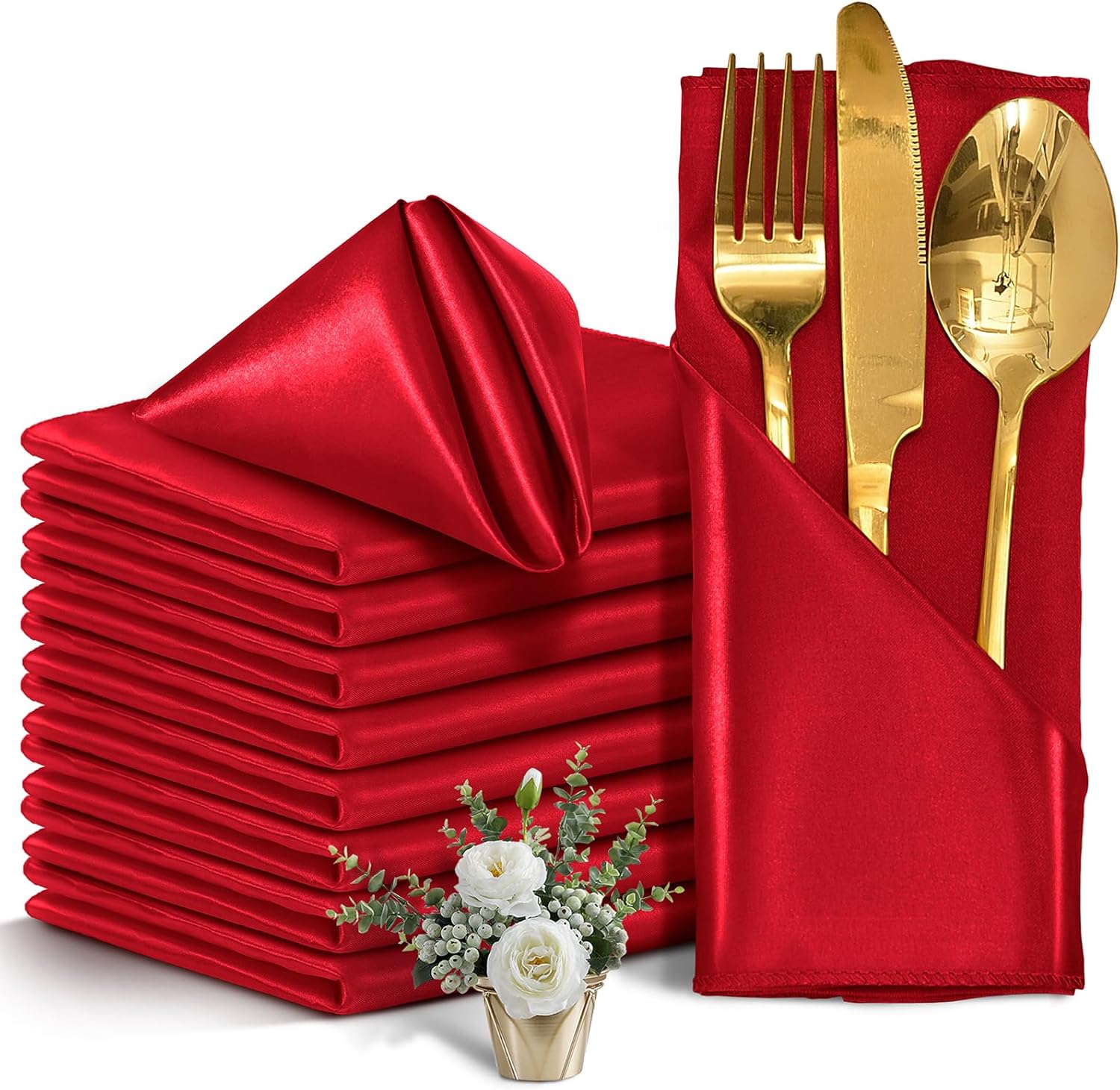 50 Pieces Red Satin Napkins, 17" x 17" Square Table Napkins, Silky Soft Smooth Washable Napkins for Restaurant, Weddings, Dinner, Party Decoration 17" x 17" (Set of 50) Red