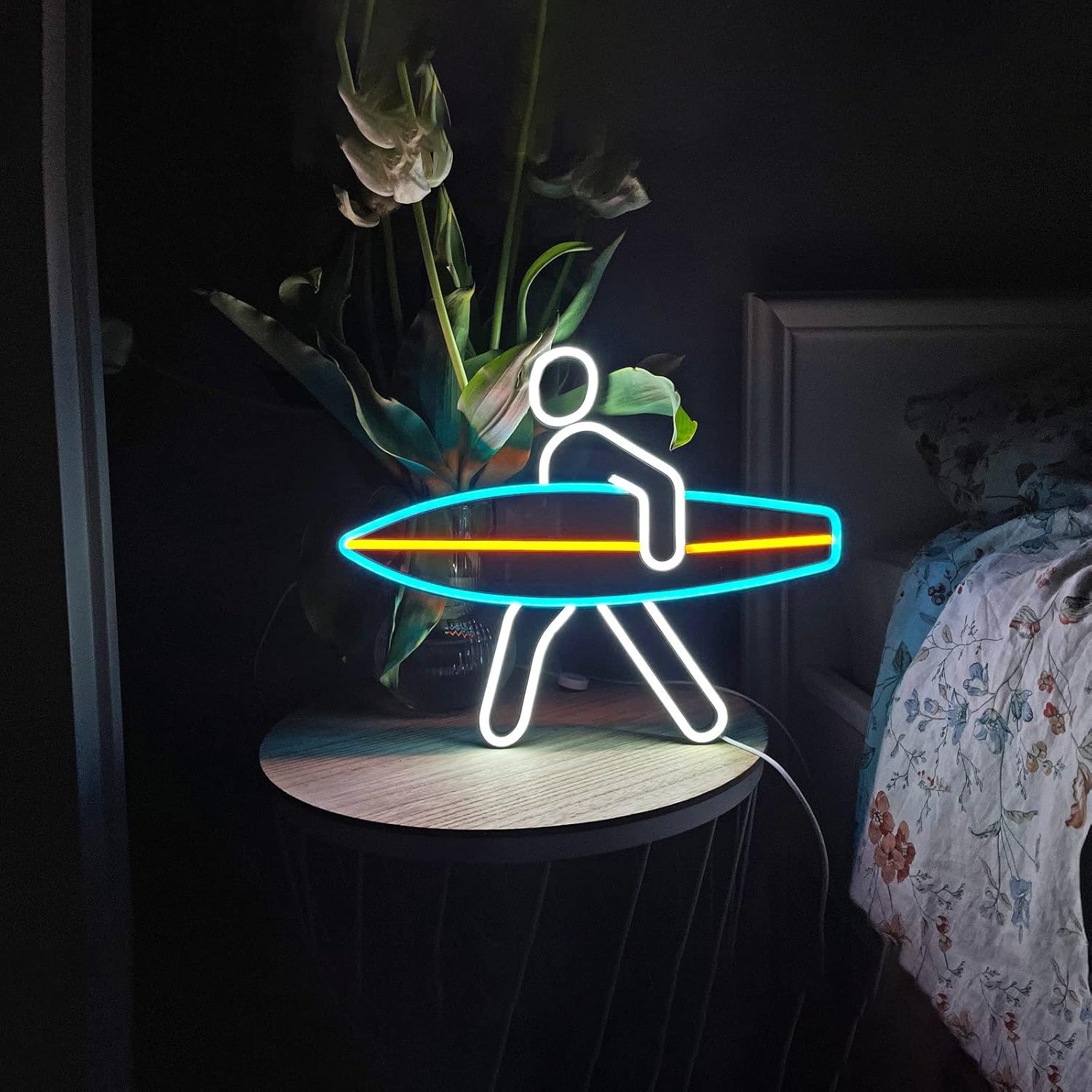 Surfer LED Neon Sign Surf Neon Lights for Bedroom Wall Decor, 15'' Surfboard Art Gifts Lights Acrylic Anime Signs, Dimmable Lamp for Kids Room Christmas Birthday Party Hanging Decoration