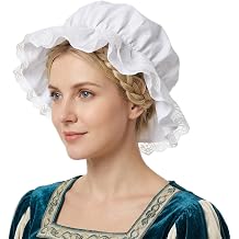 White Mob Cap Accessory - Grandma Hat Lace Colonial Bonnet Pilgrim Maid Hat Nightcap for Halloween Christmas Costume Accessory