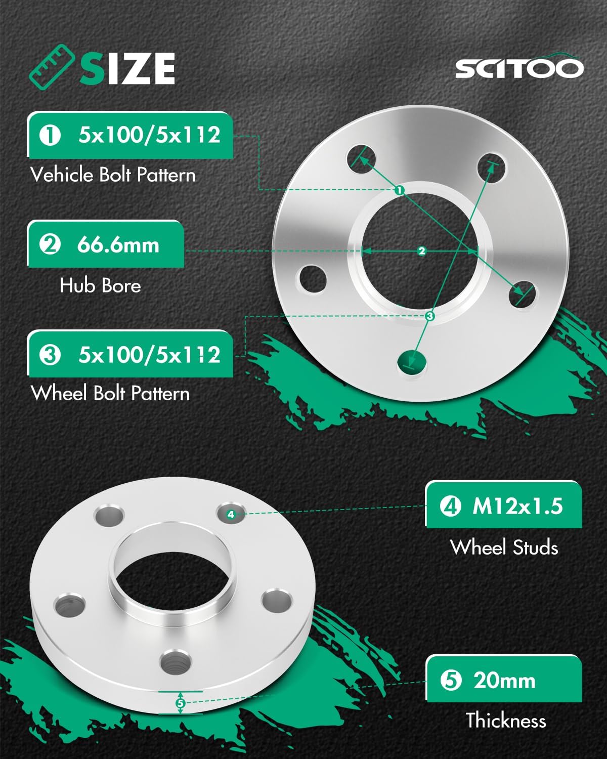 SCITOO 2 pcs 5LUG 20mm Wheel Spacers Adapters 5x100/5x112 with 12x1.5 Studs 66.6CB Compatible with for SL55 AMG 2003-2008 for C320 2002-2005 for E350 2006-2009 Wheel spacers