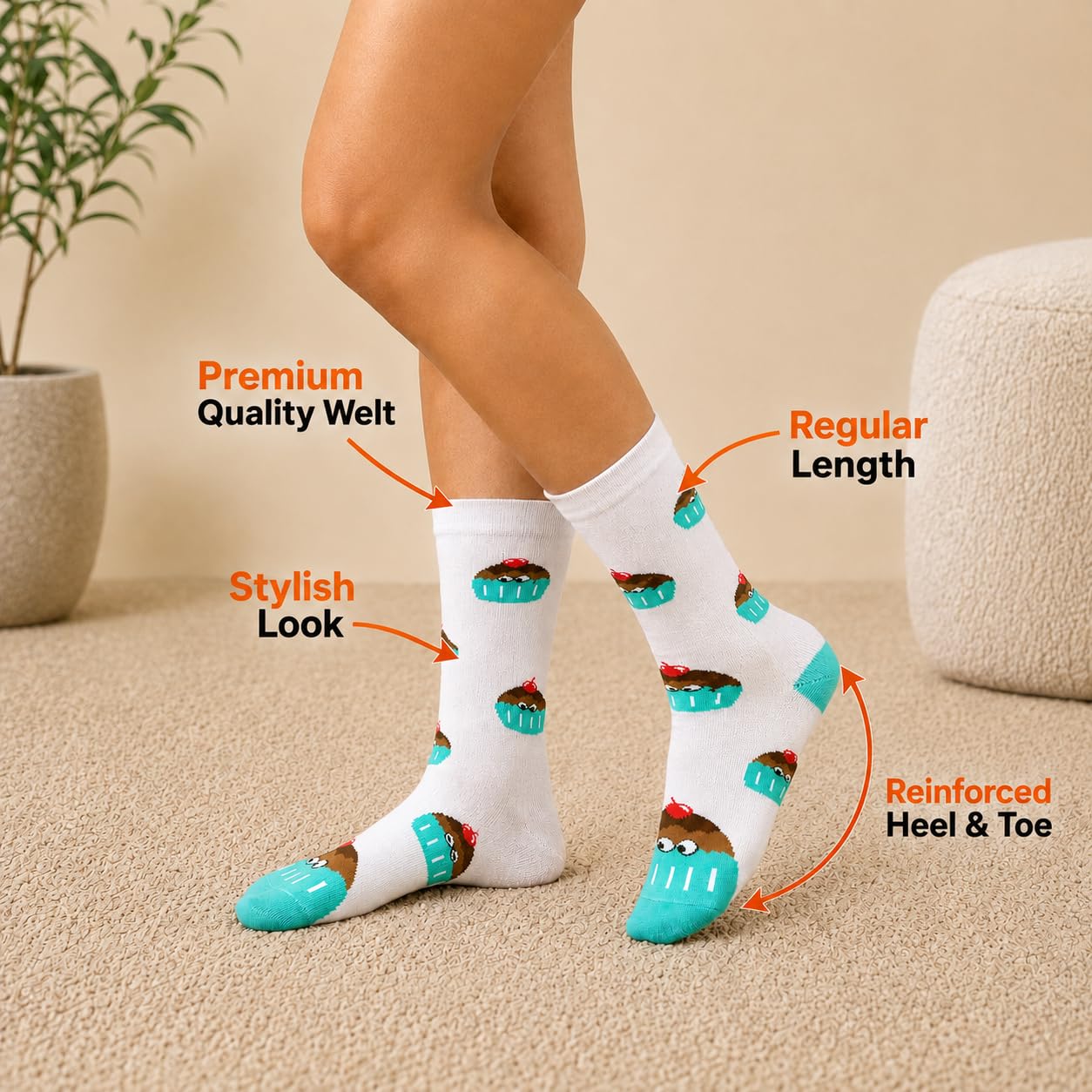 Supersox Funky Crew Length Socks for Women | Combed Cotton | Durable & Breathable | Anti-Odour | Multicolour | Pack of 5 3