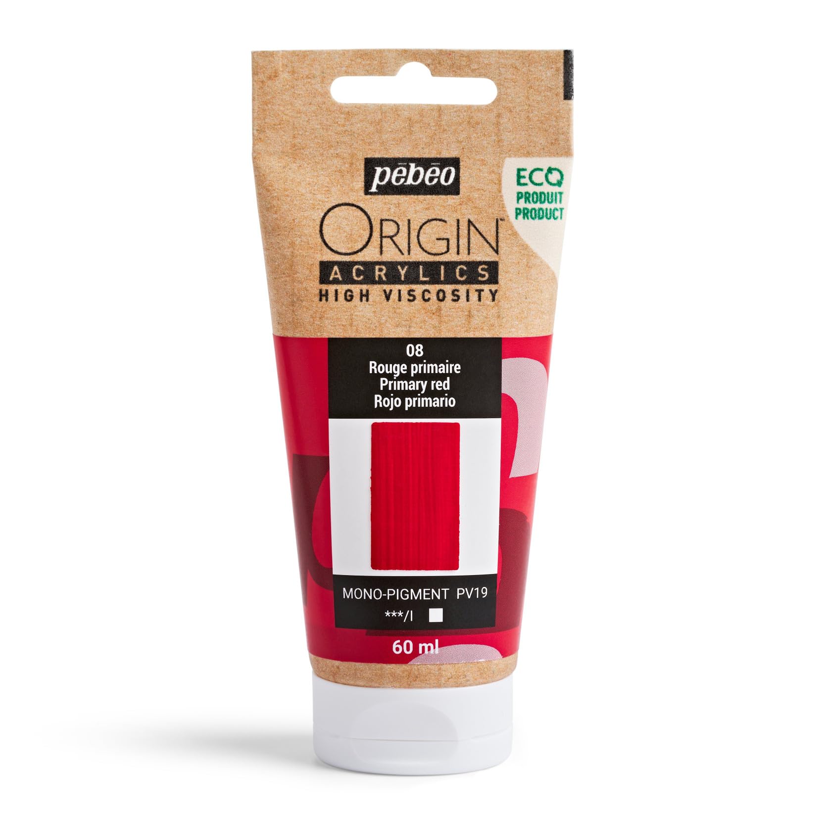 PEBEO - Origin Acrylics 60 ml - Eco-designed Acrylic Paint - High Viscosity - Matt Finish - 100% Recycled Binder - 96% European Raw Materials - Primary Red — image 1