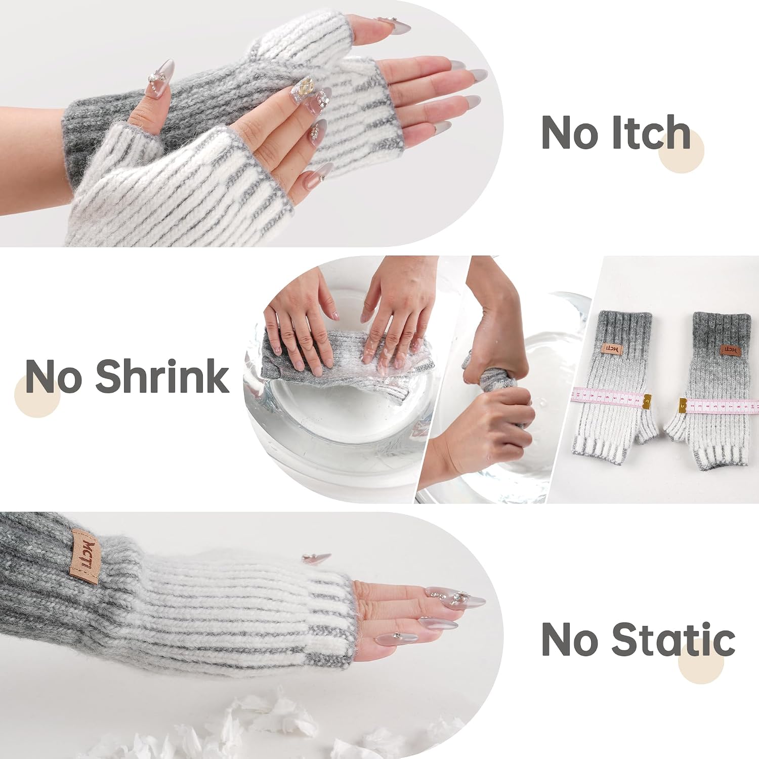 MCTi Winter Gloves Women, Warm Knitted Fingerless Mittens
