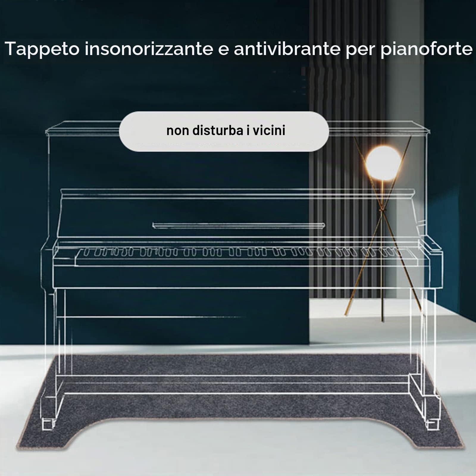 Tappetino Insonorizzato per Pianoforte, Moquette Acustica/Isolamento Acustico, Antiderapante 160x70 cm (Grigio)