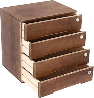 4 Drawers Wood Storage Box, Flat File Cabinet, Storage Cabinet Organizer with Lockable Drawers, Office Supplies File Organizer, Art Storage Cabinets, Multipurpose Tool Box for Home Office (Walnut)