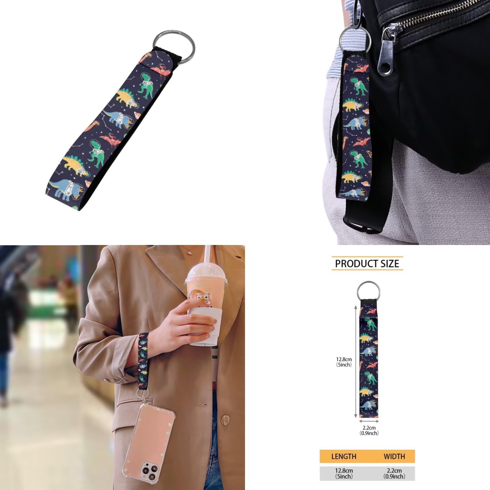 HUGS IDEA Zaino per ragazzi con portapranzo da 43,2 cm, impermeabile, borsa per libri scolastici, astuccio portachiavi 4 in 1, Dinosauro spaziale