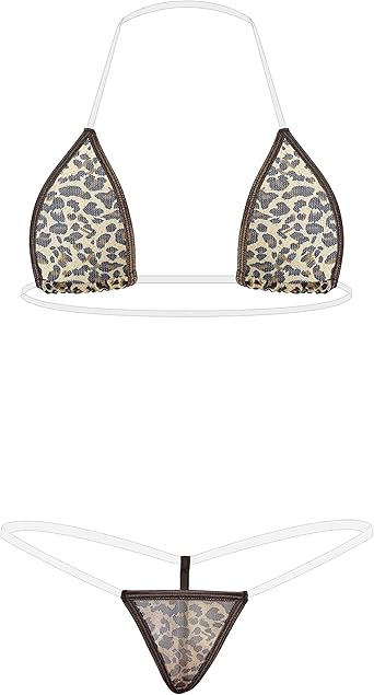 Oneheekini Women Sexy Leopard Mini Micro Bikini g String Sheer Bathing Suit Set...