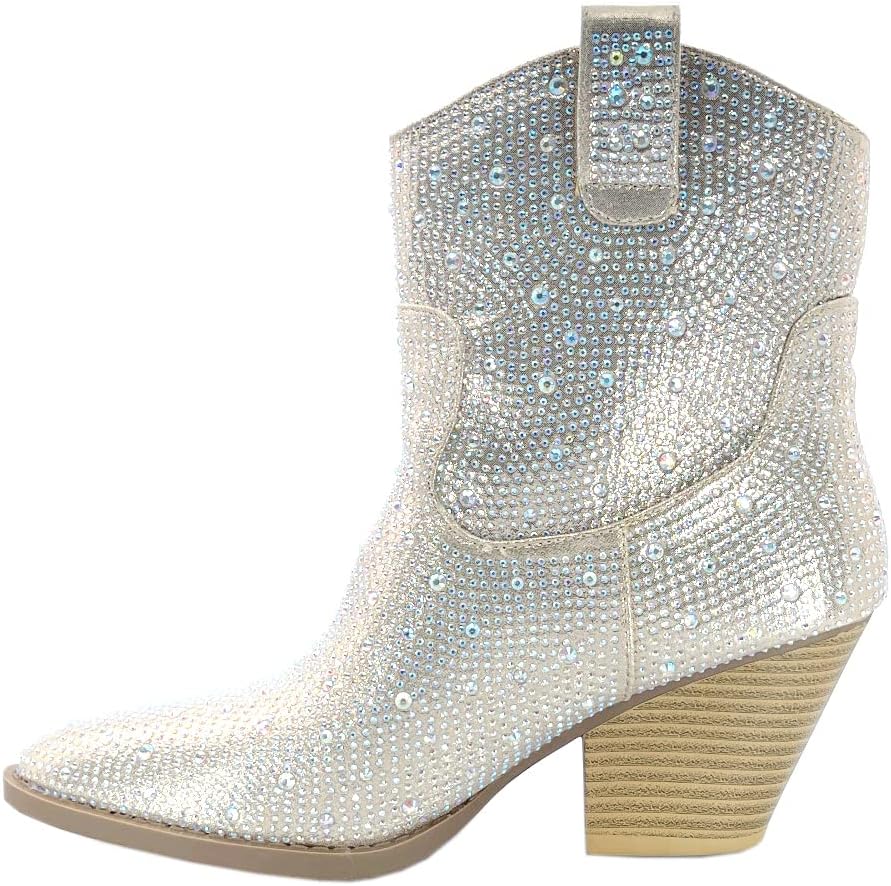 ABSOLEX Women Western Cowgirl Cowboy Pointed Toe Rhinestone Ankle Booties - Image 4