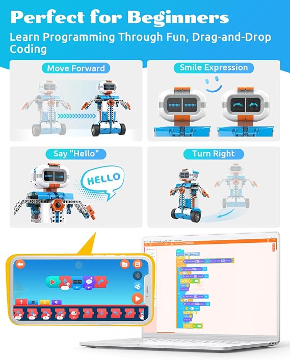 WhalesBot E7 Pro Coding & Remote Control Robot Kit for Kids 8+, Scratch & Modular Programming, Educational Engineering Science Toy Set with Smart Controller/Sensors/Motors for Kids Ages 8-12, 12-16