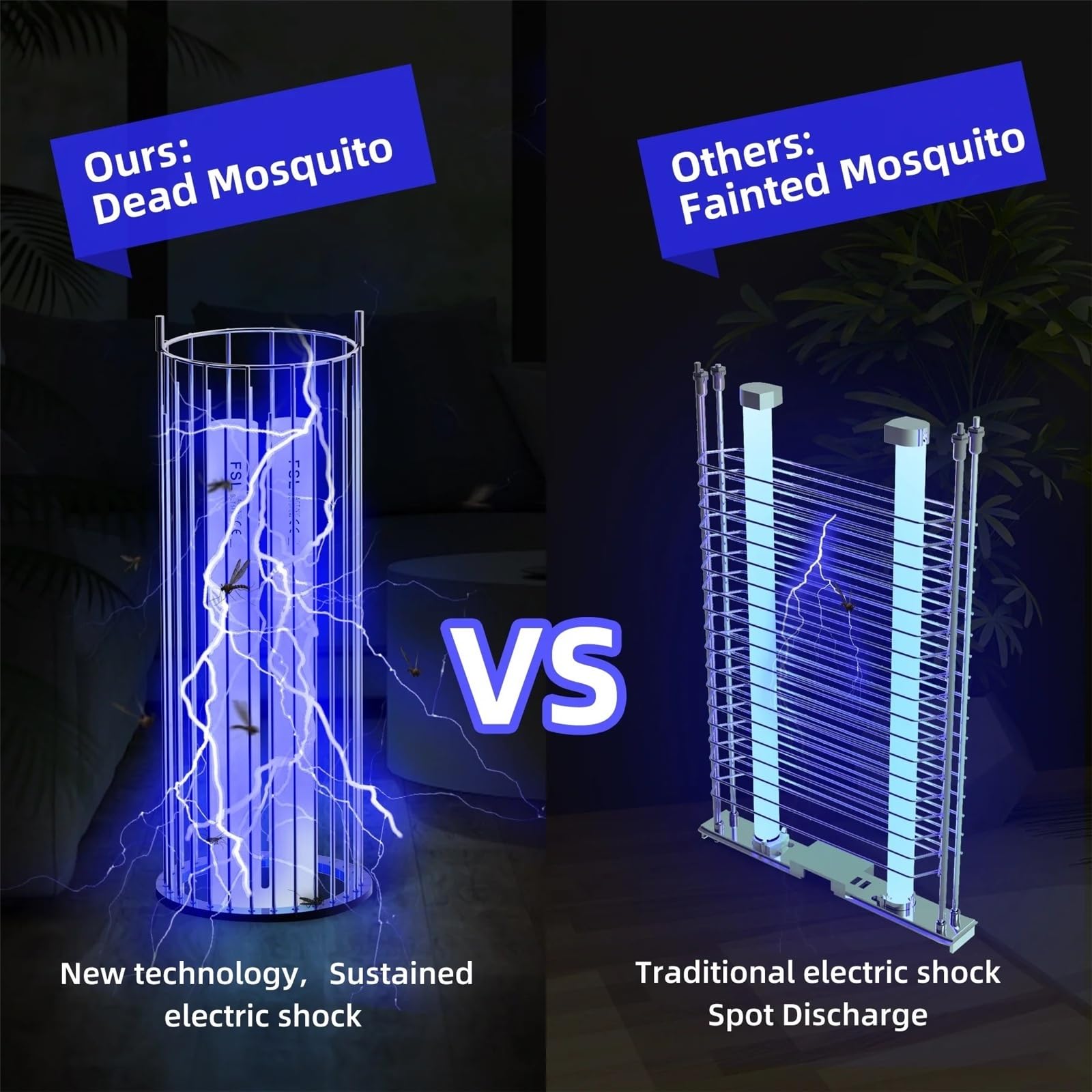 Zanzaricida elettrico impermeabile da 4000 V - Trappola per insetti da interno ed esterno da 7,48 pollici con luce LED