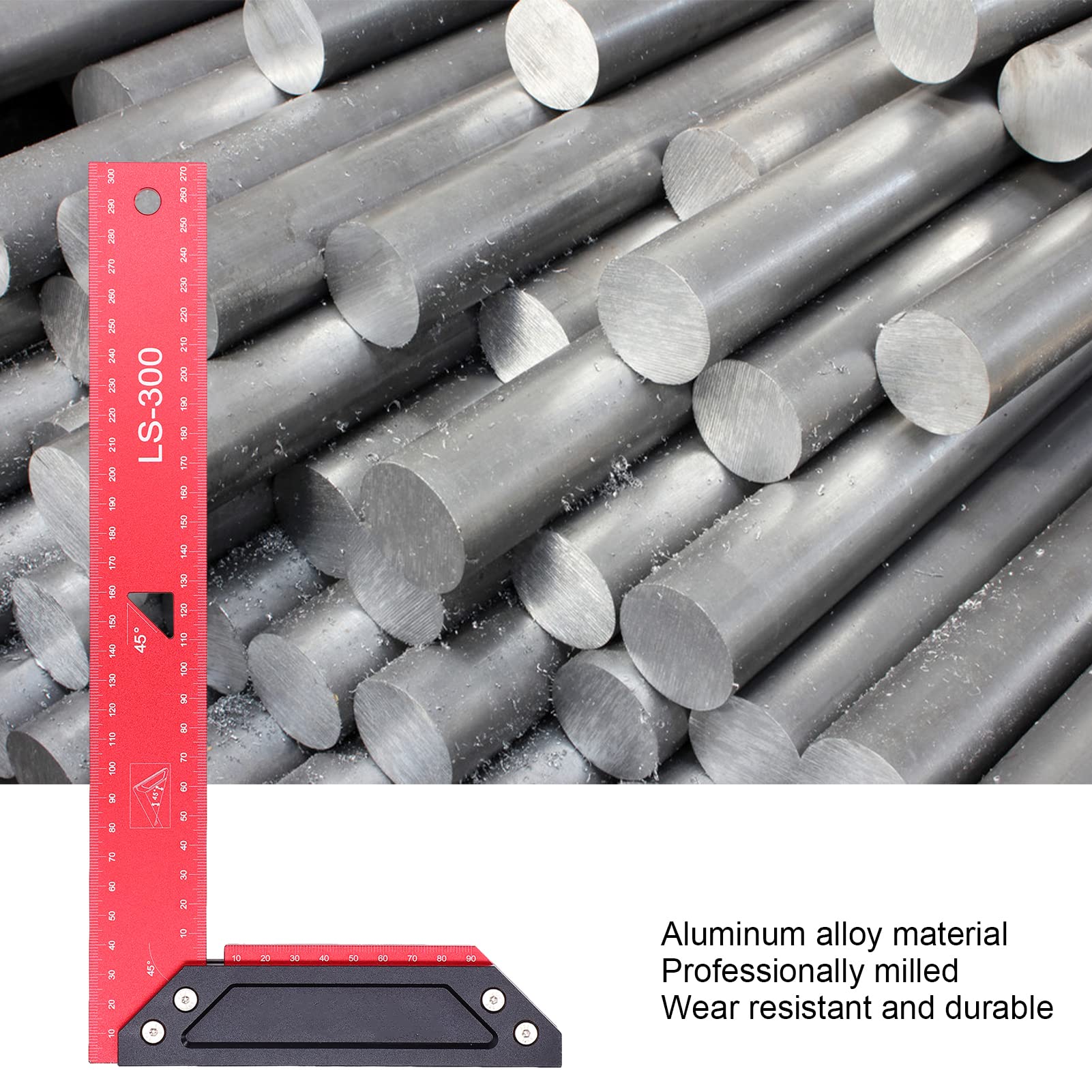 Squadre per la lavorazione del legno con cornice in alluminio, righello per tracciare L con scala, squadre da carpentiere professionali per misurazioni precise, squadra a L in (300 mm)