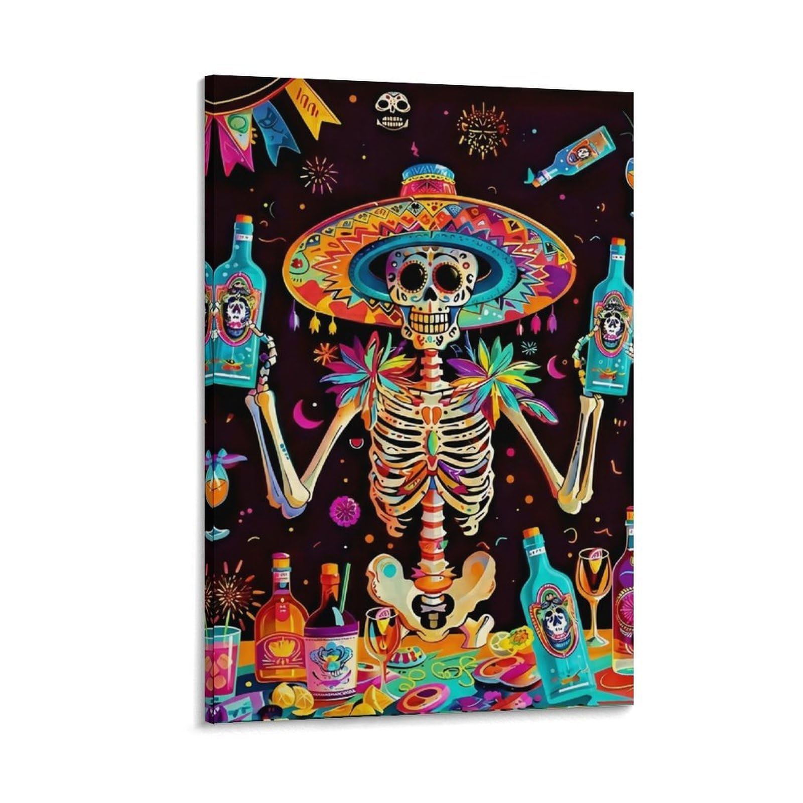 DHBANEIOK Day of Dead Skeleton Wall Decor Poster Canvas Prints Picture Modern Wall Art Picture Wall Hanging for Living Room Home Decorations 12x18inch(30x45cm)