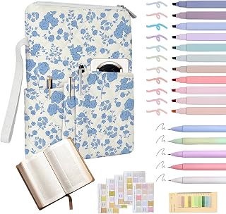 Bible Cover Case for Women with Bible Study Supplies Kit, Quilted Blue Floral Bible Book Sleeve with Handle Zipper & Pockets, Washable bible bag for Girls, Christian Gift,10x8 Inch