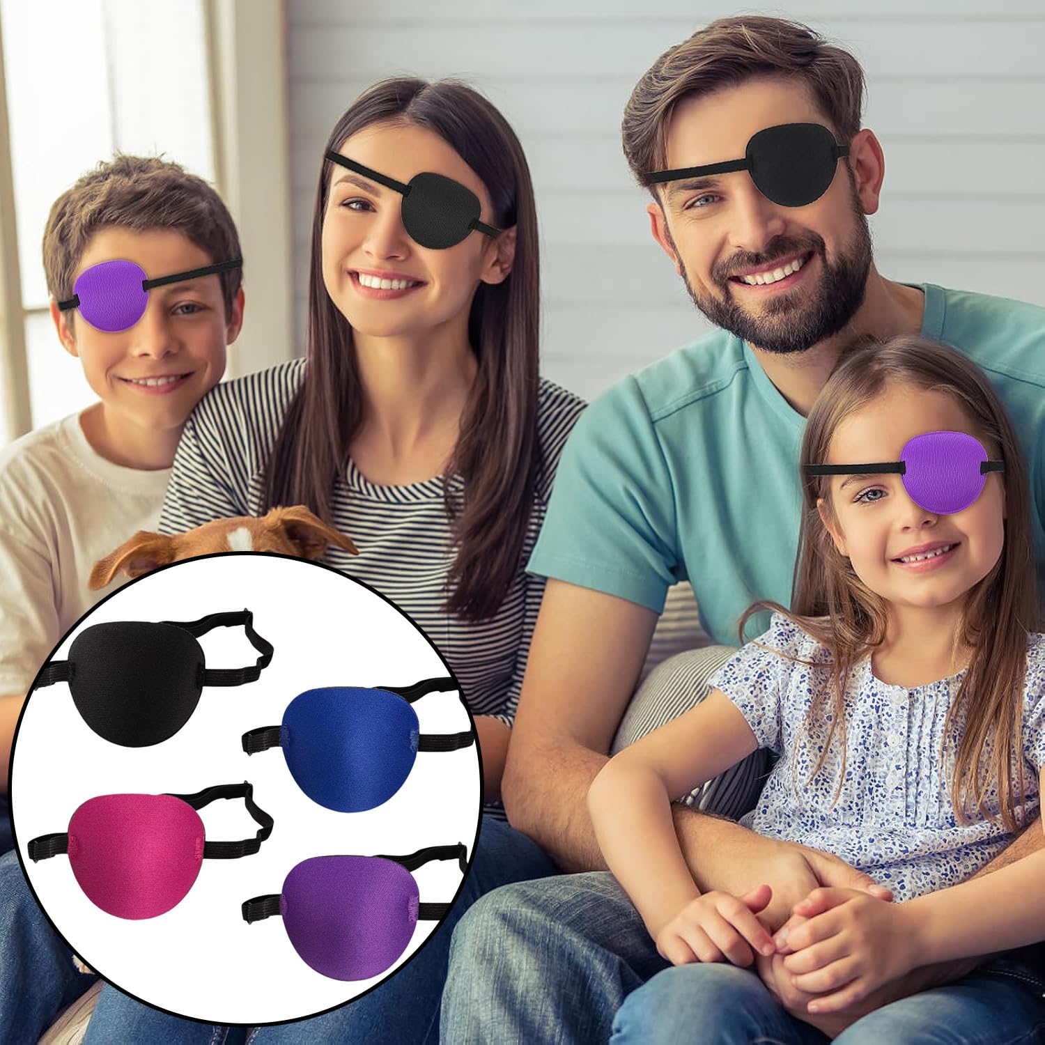 4 Pezzi Benda Occhio Singolo, Patch Occhi Regolabili, Benda Sull'occhio 3D, Bende Occhi, Bende Occhi Pirati, Adatto per Alleviare L'ambliopia o Strabismo Negli Adulti e Bambini (Quattro Colori)