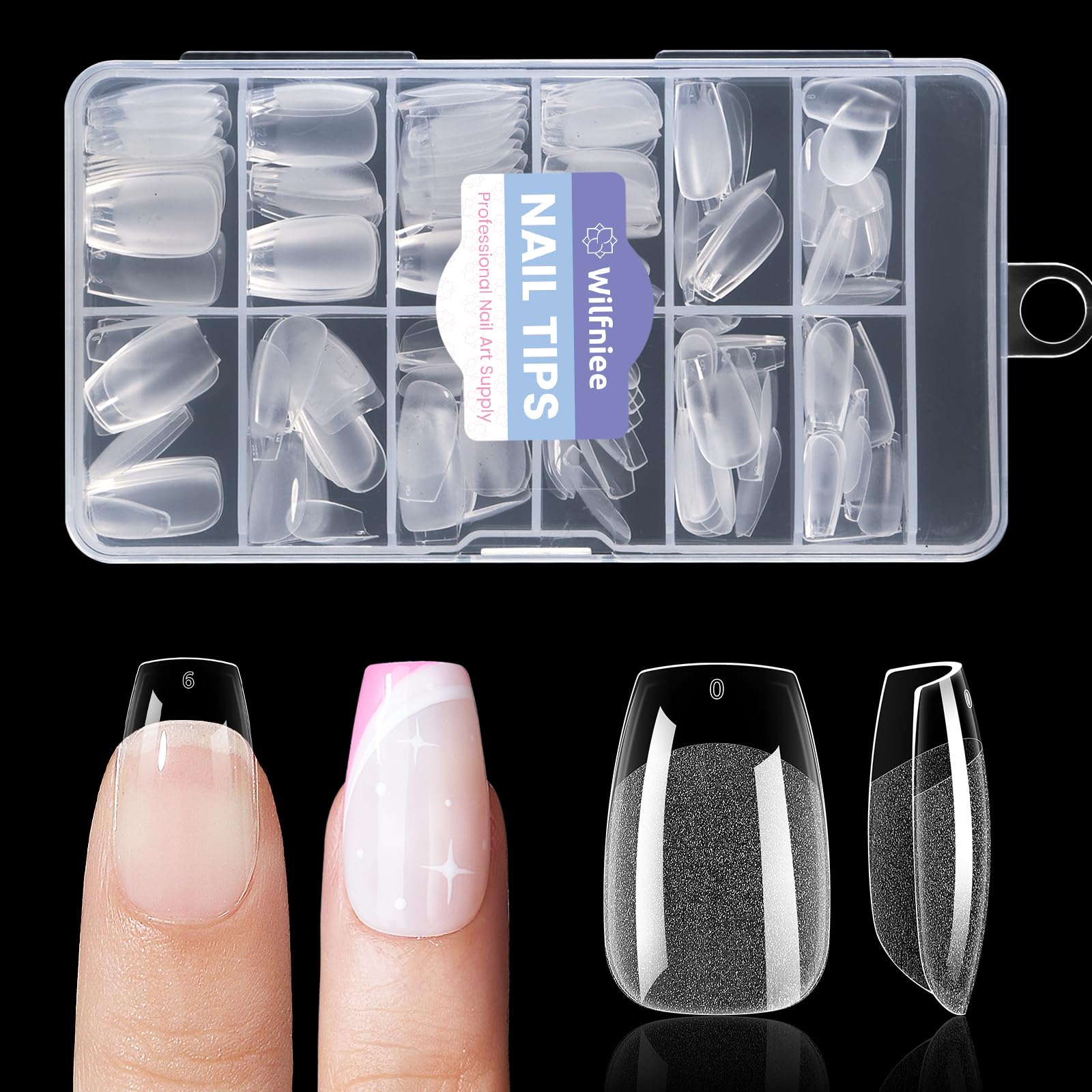 Wilfniee Short Coffin Nail Tips: 240PCS Pre-shaped Clear Gel Nail Tips Coffin Short, 12Sizes Acrylic Full Cover Fake Press on Nails for Nail Extension