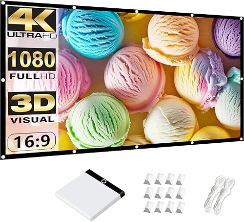 Miniatura 6 de Pantalla de proyector de cine al aire libre 120 pulgadas: Pantallas de proyección plegables y libres de arrugas 16: 9 HD 4K para teatro.