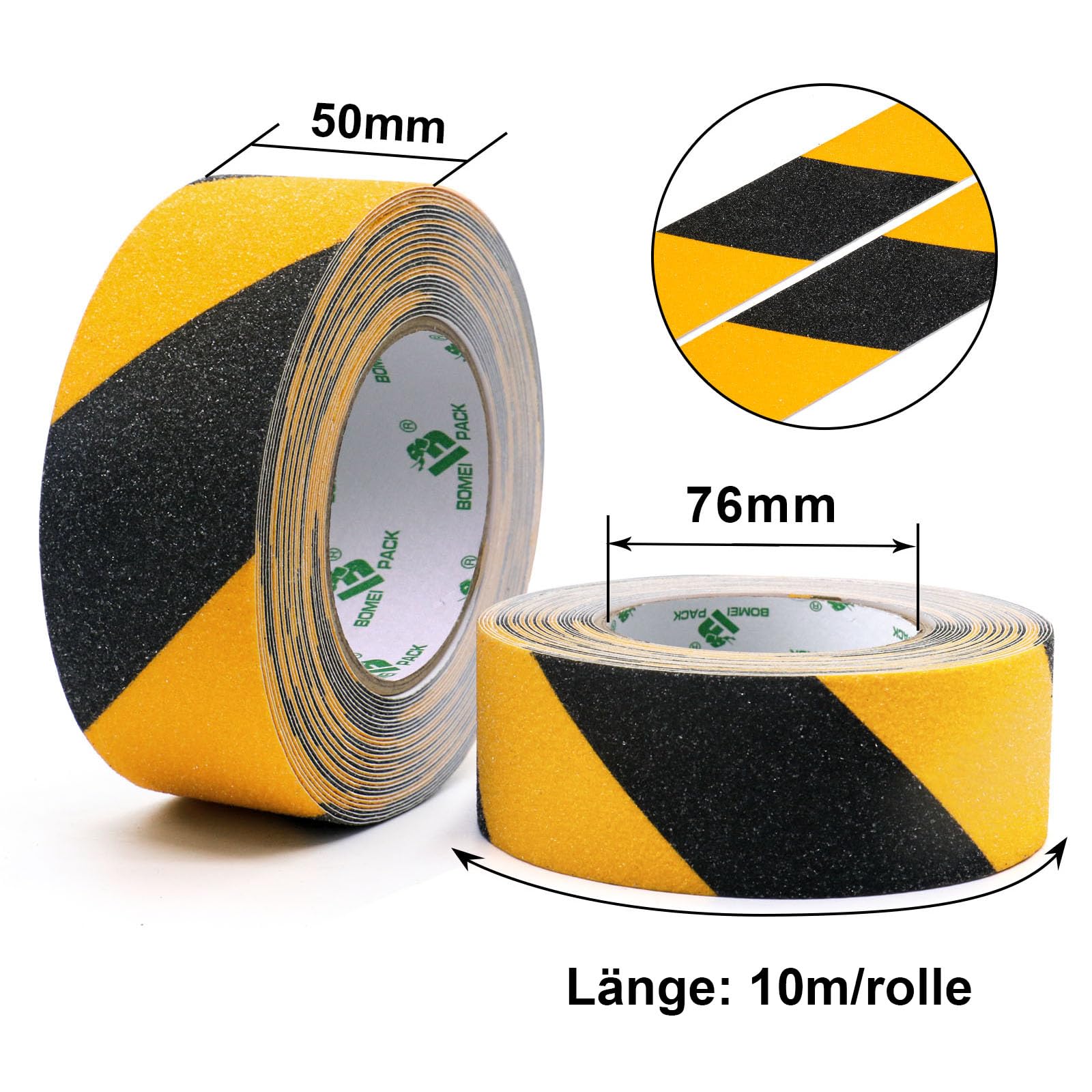 BOMEI PACK 4 rollos de cinta adhesiva antideslizante de 5 cm x 10 m, para suelos interiores y exteriores, almohadilla de alta tracción, tiras de tracción antideslizantes, color negro y amarillo