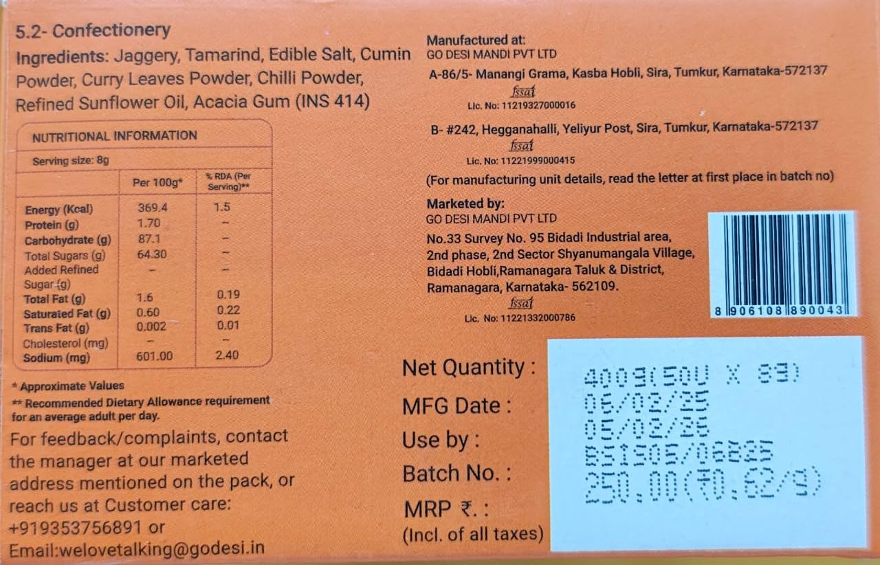 GO DESi Tamarind Lollipops | 50 Pieces | Fruit Candy | Desi Pops | 450 gm | Spicy (Sweet and Sour)