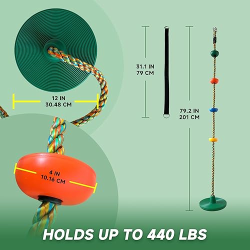 Miniatura 3 de Columpio de árbol para niños, asiento de columpio de disco de cuerda de escalada resistente, divertido y seguro para niños y adultos, ideal para