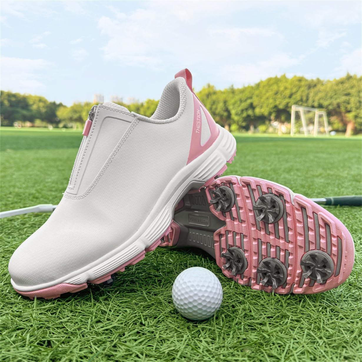 Womens Golf Shoes Non Slip Zipper Closure Golfers Sneakers Waterproof Lightweight Spiked Gym Footwear