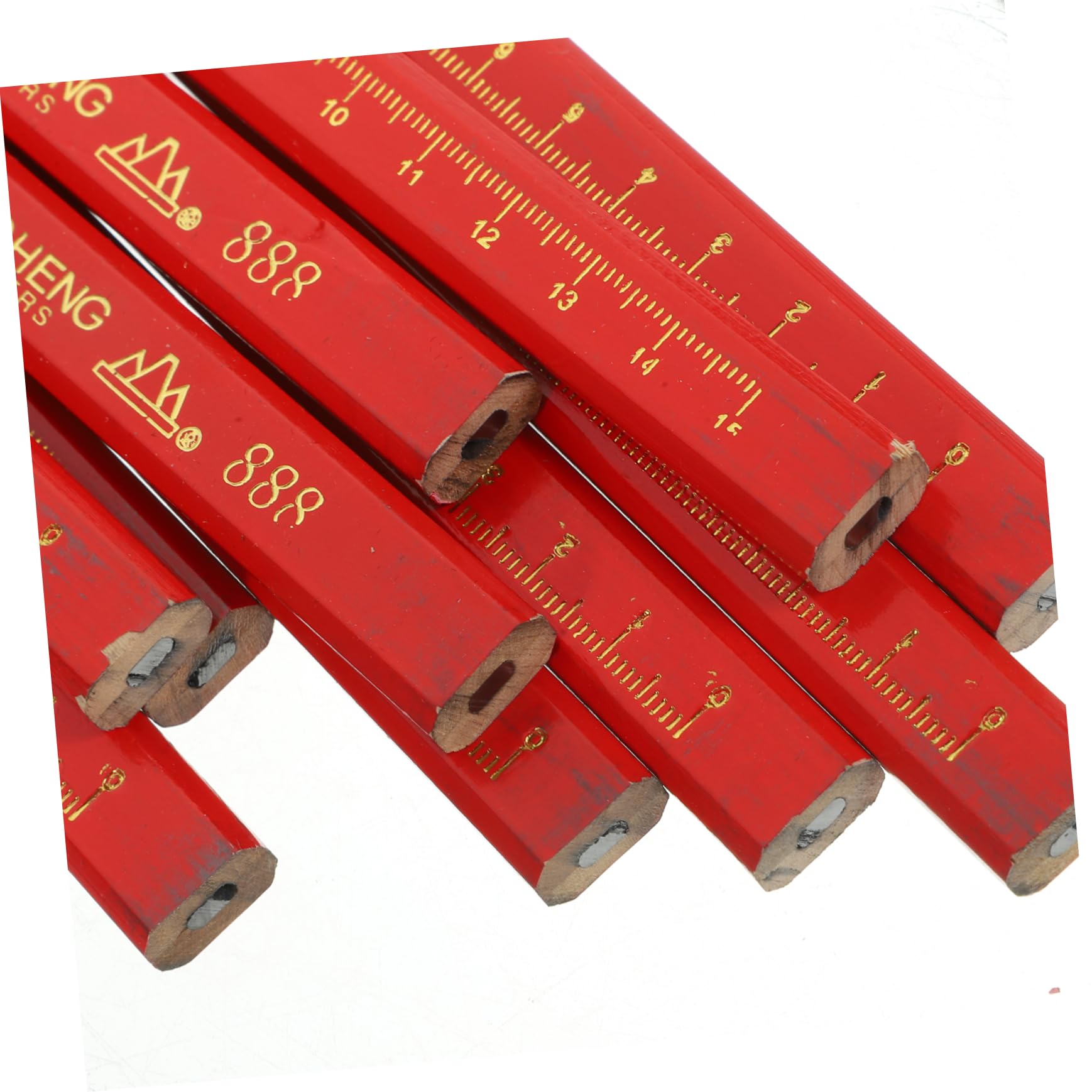 Matita da Carpentiere 50 Pezzi con Scala Ottagonale Rossa in Legno e Piombo, Hb, Antirrotolamento per Lavorazione del Legno