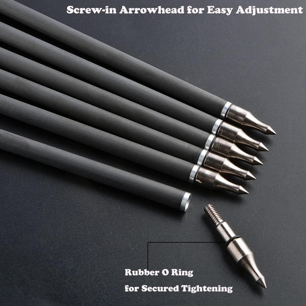 ZSHJGJR 33 inch Archery Carbon Arrows 400 Spine Practice Target Hunting Arrows for Recurve Bow Compound Bow with Removable Tips 6/12pcs