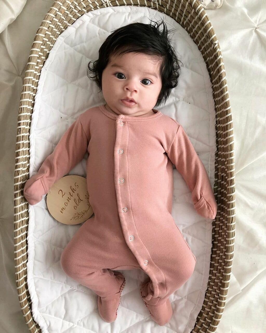 L'ovedbaby Unisex Baby Organic Cotton Snap Footie, GOTS Certified, Long Sleeve Sleep Play Footed Pajamas, Mitten Cuffs Grips