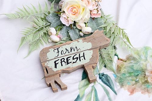 Miniatura 3 de PARISLOFT Letrero en forma de vaca de madera fresca de granja, decoración de mesa, estatua de vaca tallada, decoración del hogar, decoraciones de