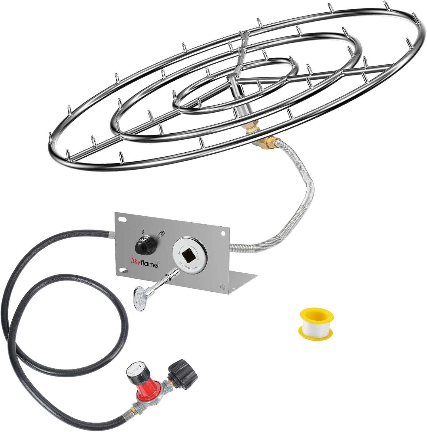 Skyflame 36" Stainless Steel Burner Ring Installation Kit, Round Jet Burner Ring with All Complete Connection Accessories, Outdoor DIY Round Gas Fire Pit Kit