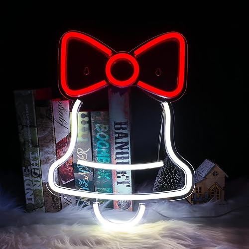 Letrero de neón de campana de Navidad, luz de neón LED de campana de Navidad, letrero de neón de cascabel de Navidad con tablero acrílico, campana