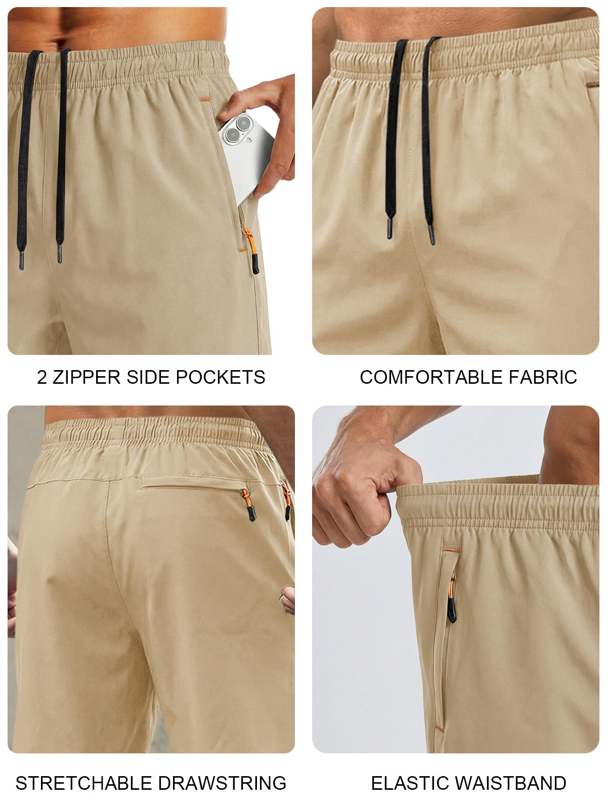 Paquete de 2 pantalones cortos deportivos para hombre, de secado rápido, ligeros, para entrenamiento, verano, casual, con bolsillos con cremallera — view 4