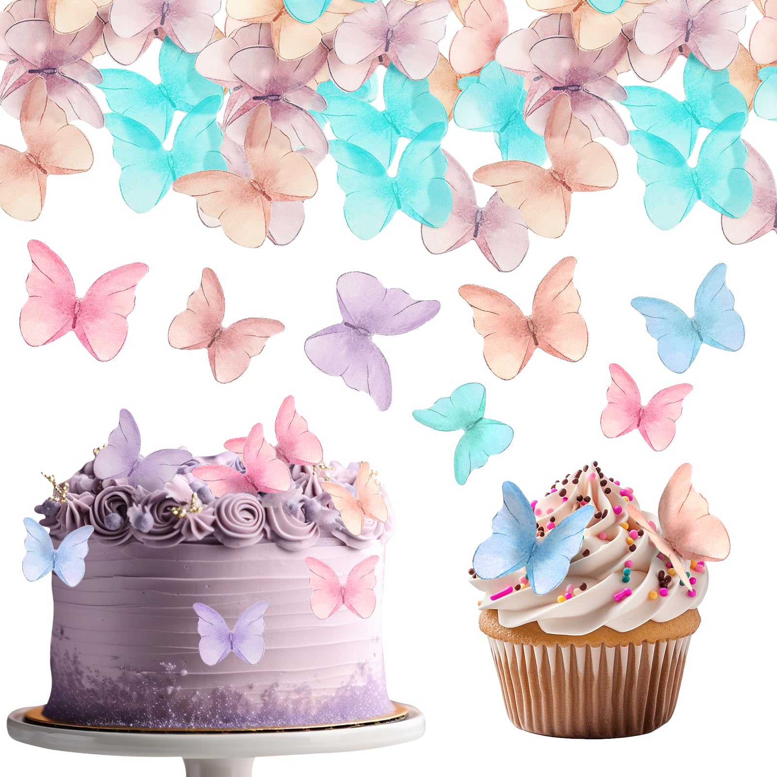 72 Stück Essbare Schmetterlinge Tortendeko - Aus Reispapier Für Geburtstag & Hochzeit