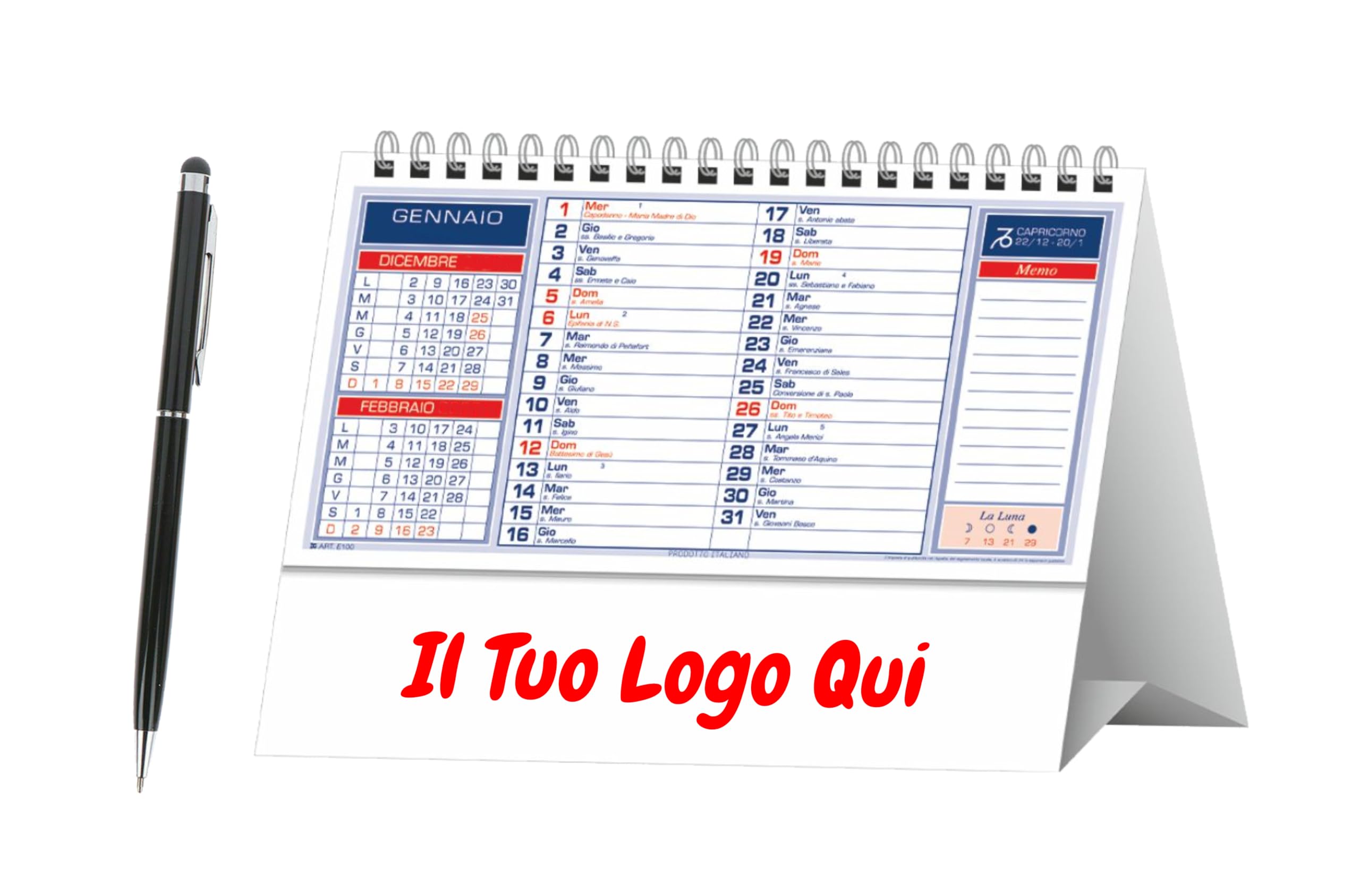 Kit Gadget Pubblicitari: Calendario Olandese Silhouette Multicolor 2026 + Penna Personalizzati Con Logo