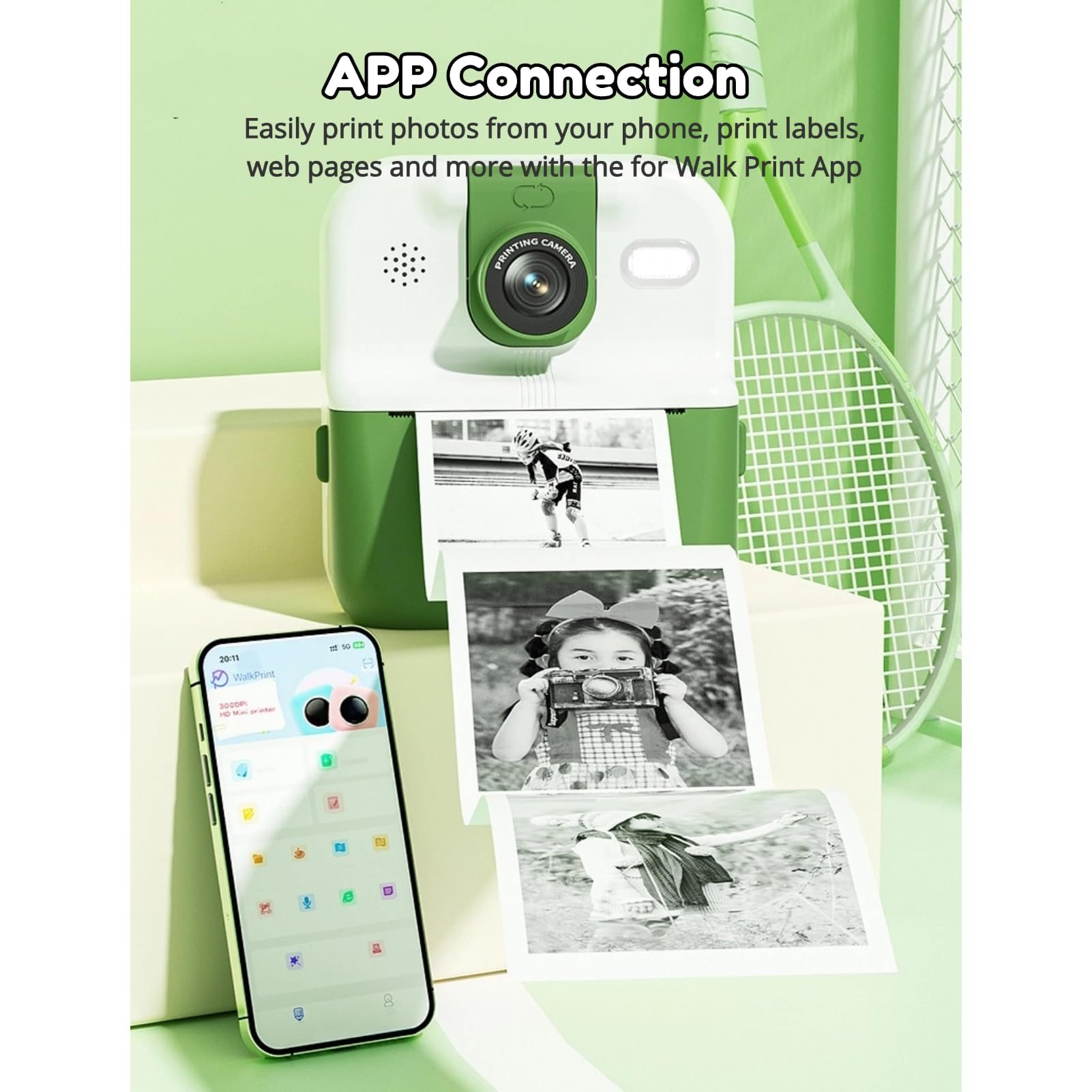 Aparat do Natychmiastowego Drukowania, Aparat dla Małych Dzieci 1080P 48 MP, 2,4-calowy Ekran IPS Obrotowy Obiektyw o 180 Stopni Przenośny Aparat do Selfie z 3 Rolkami Papieru