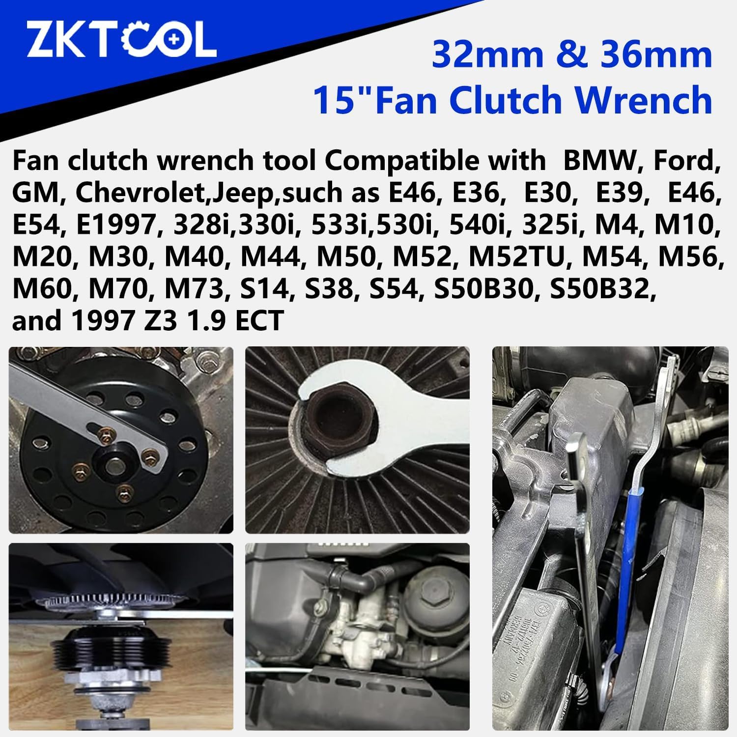 ZKTOOL 32mm e 36mm Set Chiavi Frizione Ventola Compatibile BMW Ford GM Chevrolet