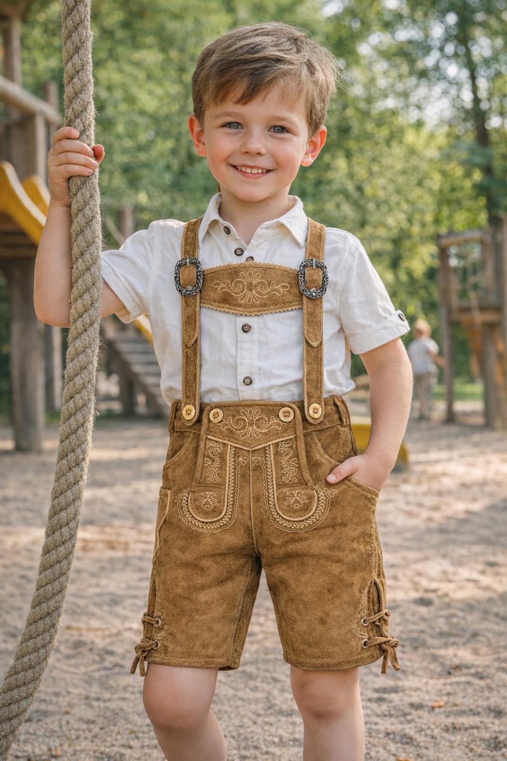 PAULGOS Kinder Trachten Lederhose KK1 + Träger, Echtes Leder, Gr. 86-164
