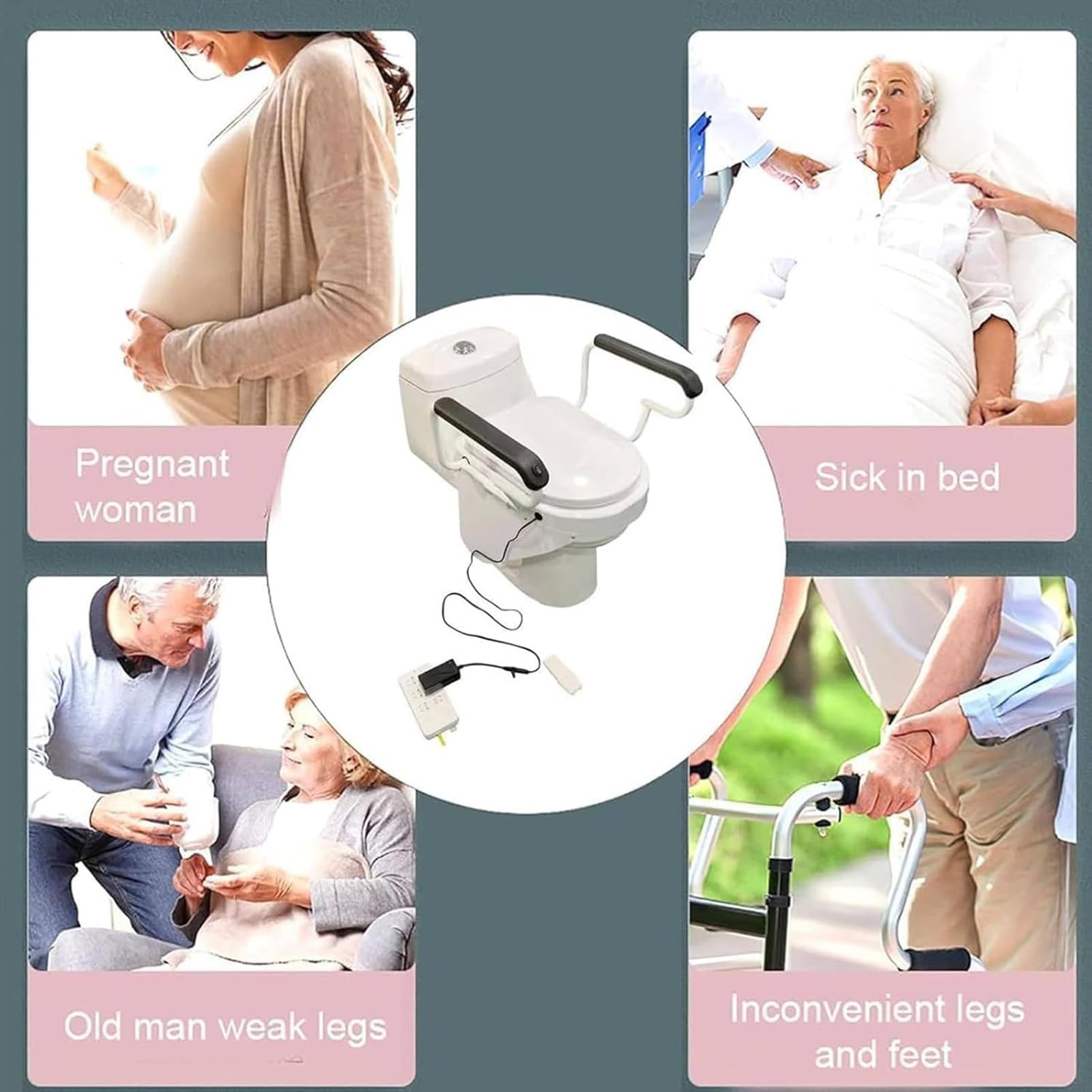 Sollevatore elettrico per sedile WC, con maniglia di sollevamento, funzione di asciugatura, carico massimo 150 kg, con telecomando
