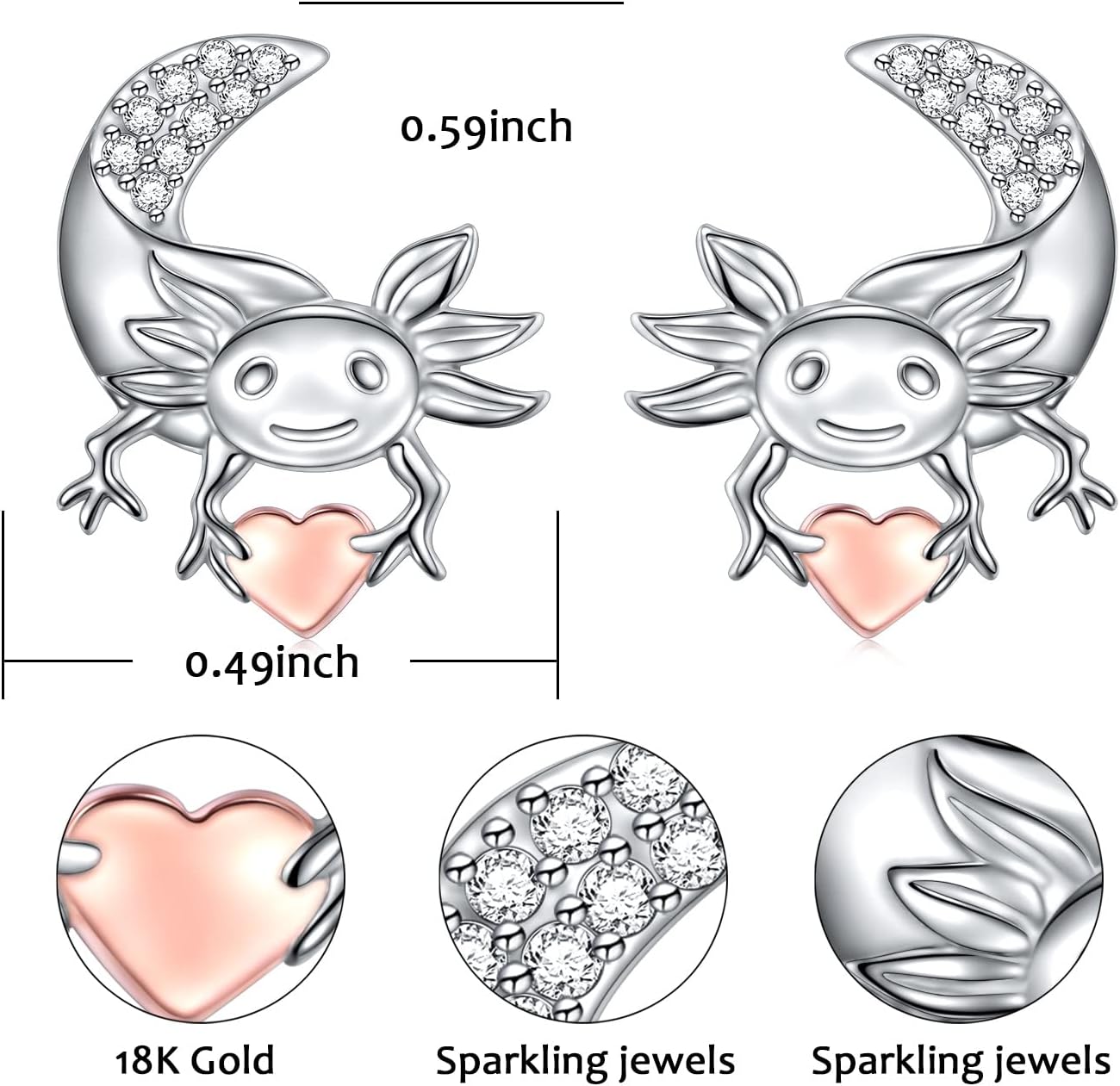 Axolotl Earrings/Ring for Women 925 Sterling Silver Hypoallergenic Axolotl Stud/Hoop Earrings Birthstone Cute Animal Jewelry Gift for Women - Image 2
