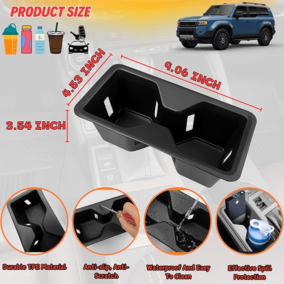 Center Console Cupholder Insert for 2026 2025 2024 Toyota Land Cruiser 1958 LC250 Prado Cup Holder Liners - Protector Cup Drink Coaster Black Car Interior Accessories - TPE