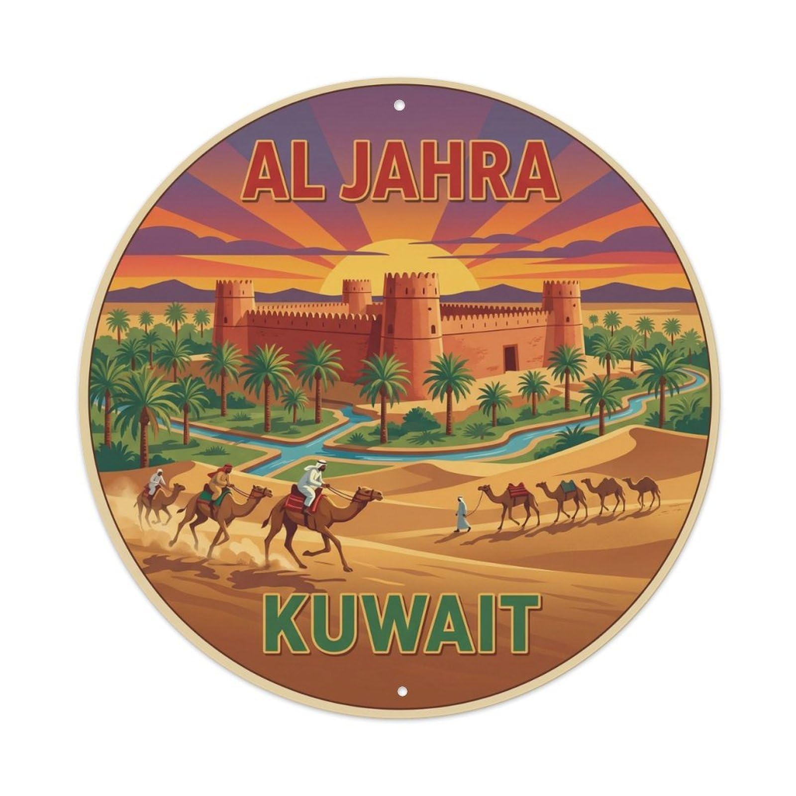Yrnq 8X8inch Vintage Style Vintage Travel Kuwait Al Jahra Oasis Metal Tin Sign
