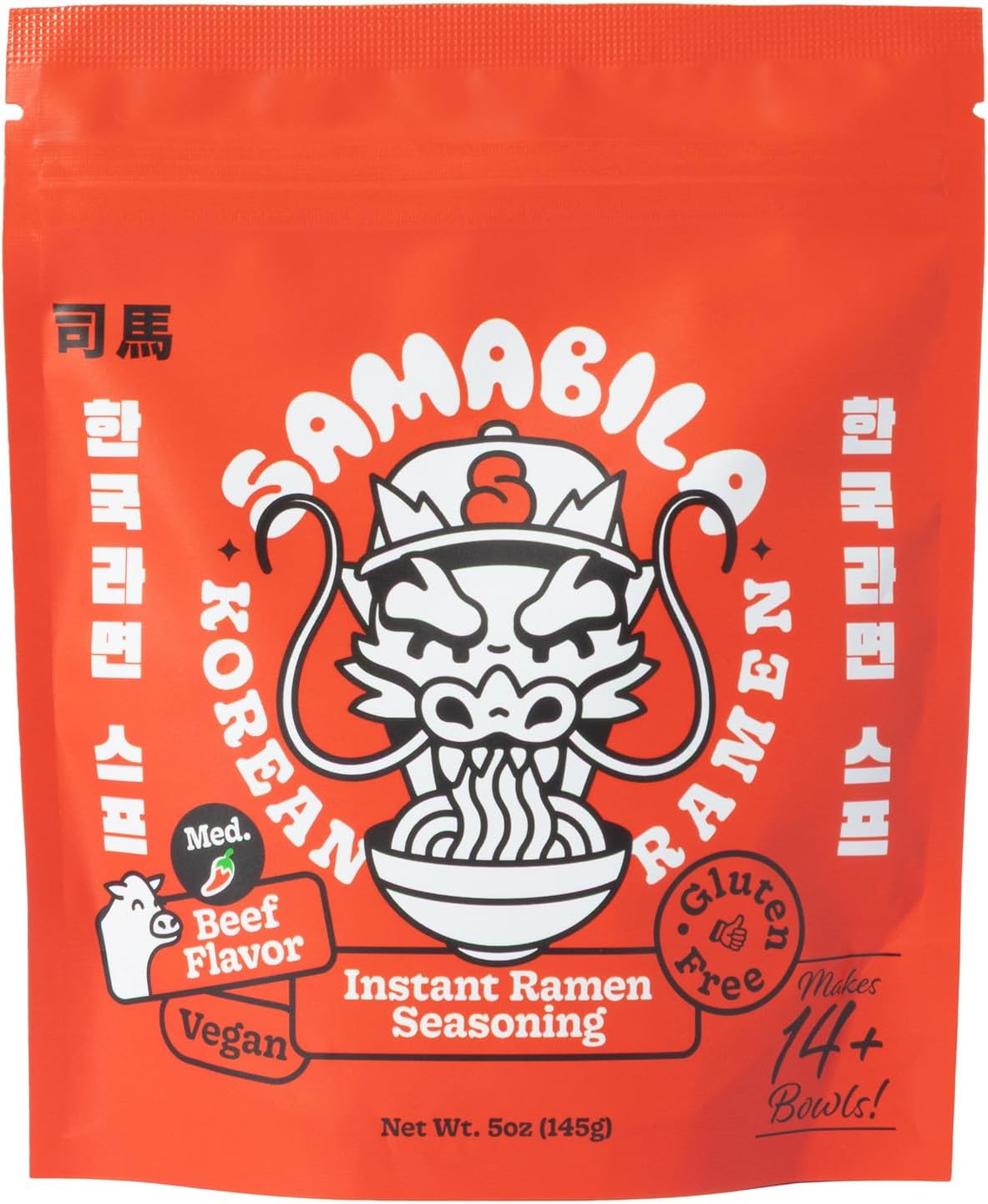 SAMABILA Korean Beef Instant Ramen Seasoning Powder - Gluten Free - Vegan - Medium Spicy - Premium Soup Powder - 5 oz