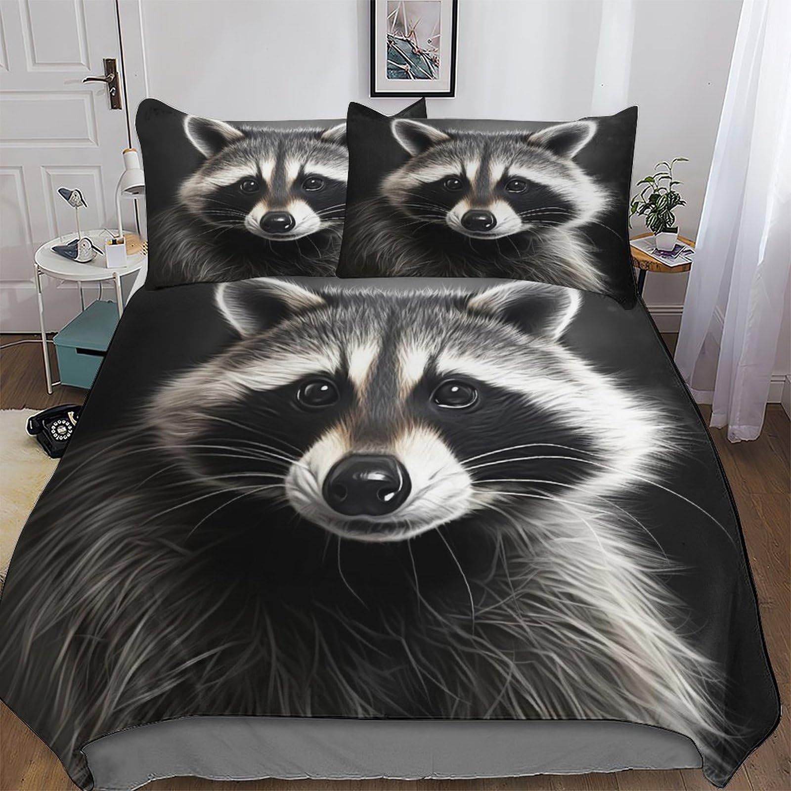 Housse de couette raton laveur anti-plis en tissu ultra doux pour lit King