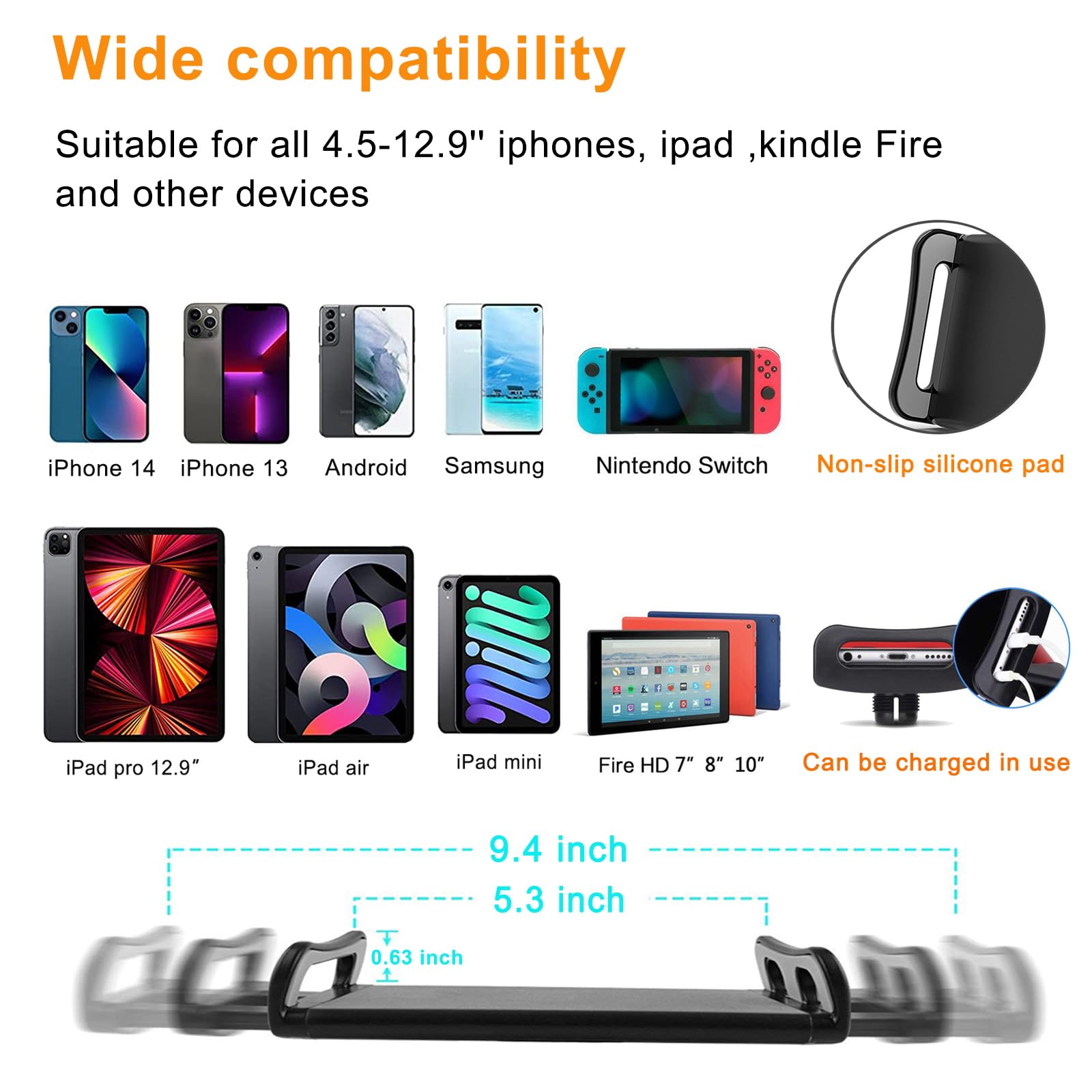 Soporte de piso para tableta con base de doble peso, soporte de teléfono de cama ajustable en altura/soporte de tableta con brazo extensible, compatible con iPhone, iPad, Galaxy Tab, Kindle u otros