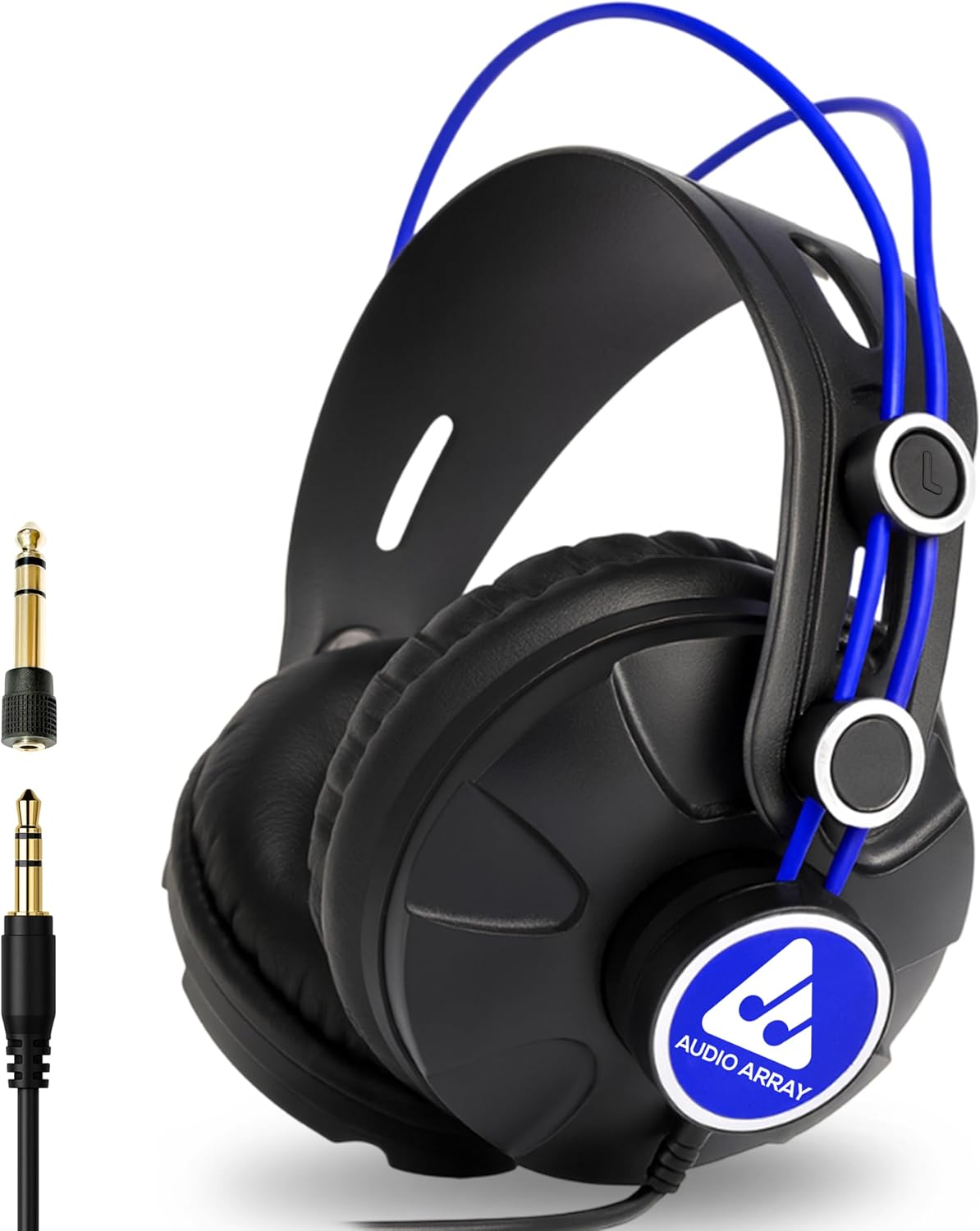 Audio Array AH-60-BL 60 Ohms Impedance Professional Monitoring Headphones | 53mm Drivers | 10Hz–30kHz Frequency Response | Closed-Back, DJ & Studio Use | 3m Cable with 3.5mm & 6.3mm Plugs (Blue)
