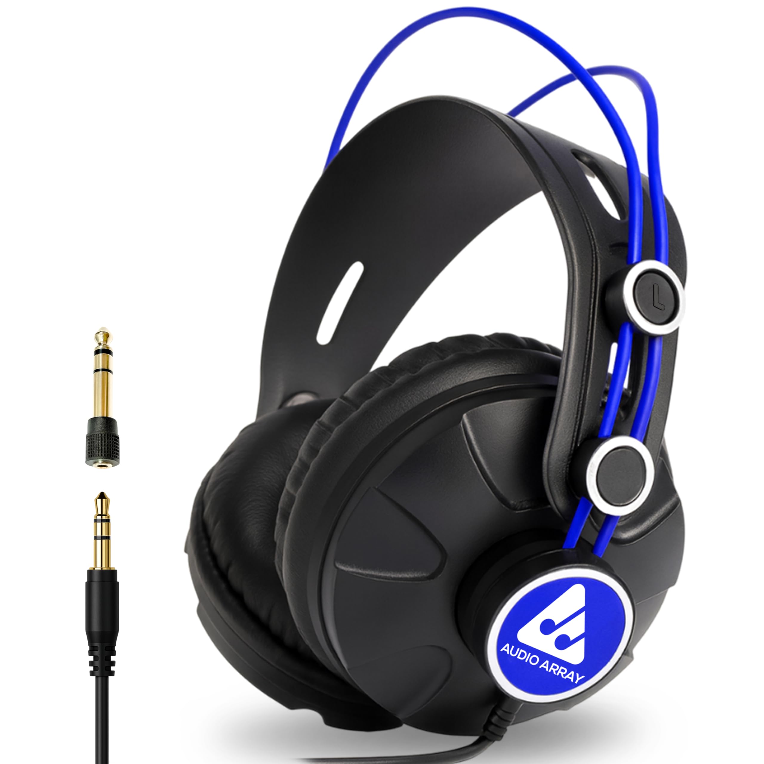 Audio Array AH-60-BL 60 omów Impedancja profesjonalne słuchawki monitorujące | sterowniki 53 mm | pasmo przenoszenia 10 Hz–30 kHz | zamknięte, dla DJ-ów i studia, kabel 3 m z wtyczkami 3,5 mm i 6,3 mm