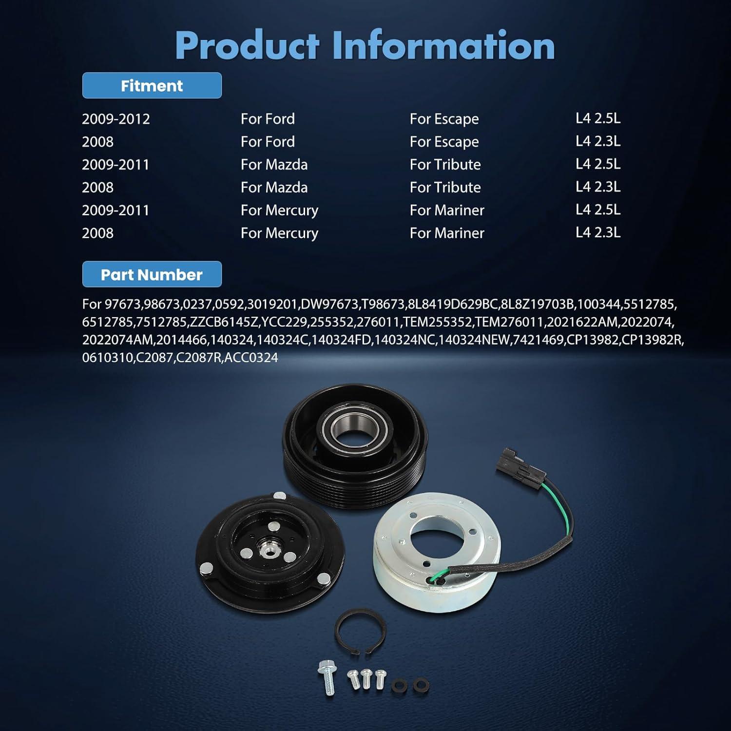 ECCPP A/C Compressor Clutch 2009-2011 Fit for Mazda Tribute 2.5L 2009-2012 Fit for Ford Escape 2.5L AC Clutch