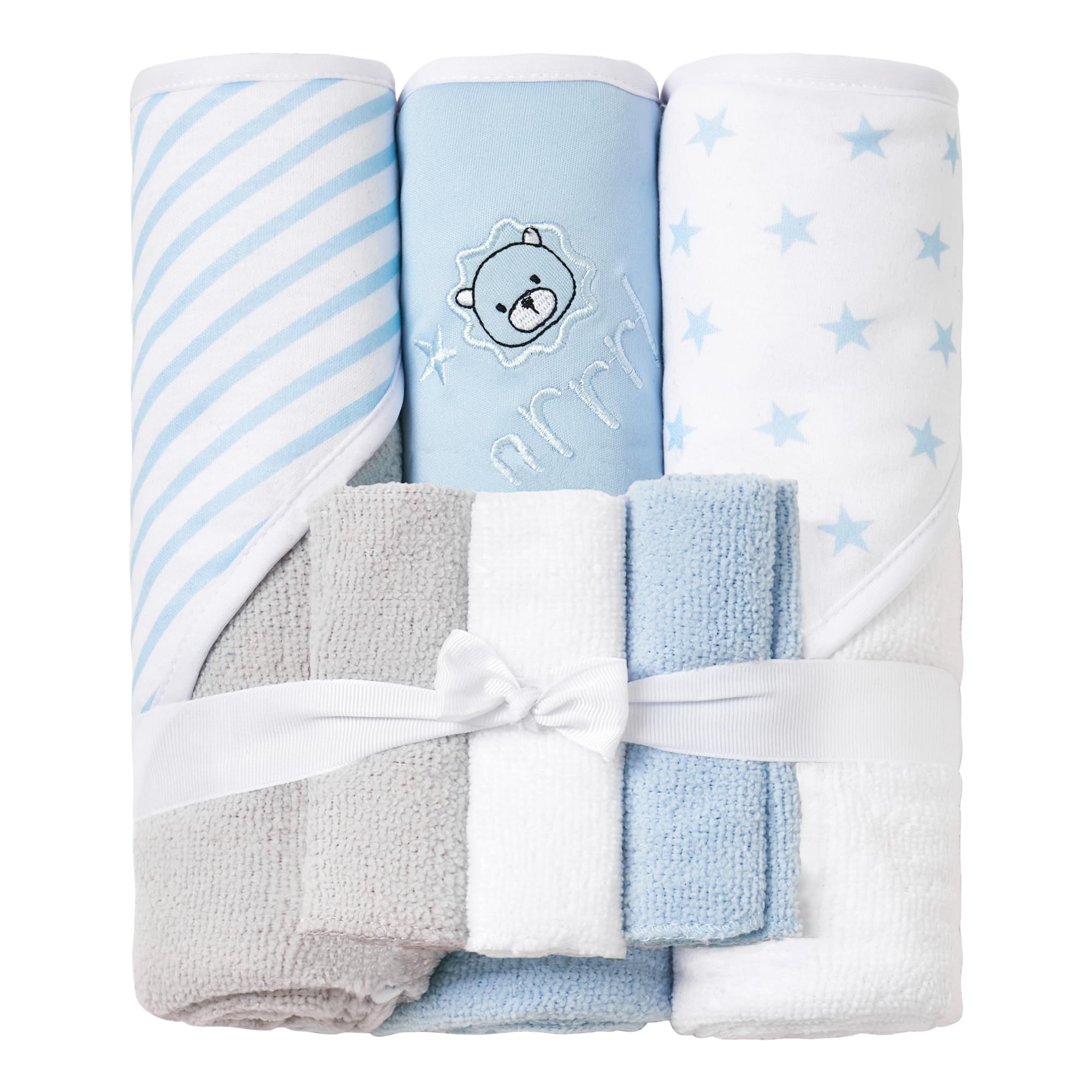Viviland Baby Towels and Baby Wash Cloths Set Hooded Baby Towels Baby Wipes Absorbent Bath Face Towels Burp Cloths or Face Towels for Girl Boy 6-Pack