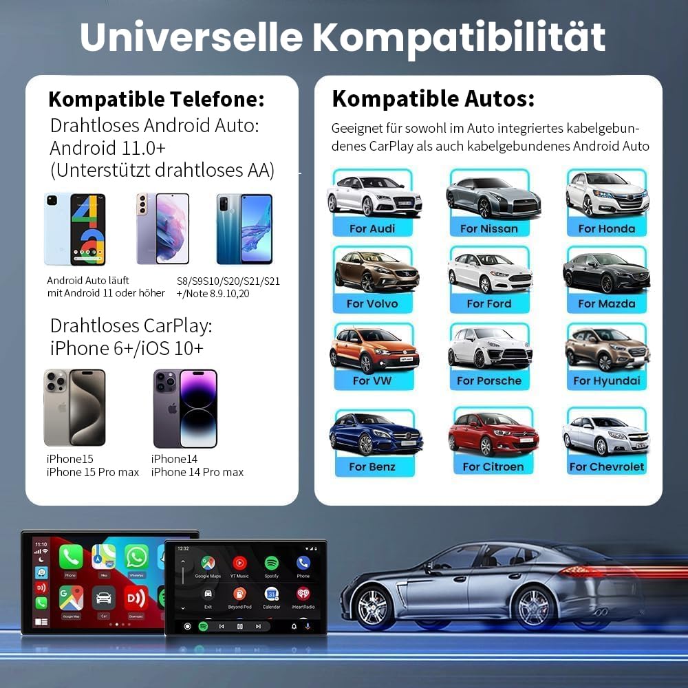 Carlinkit 5.0 2air Wireless Carplay und Wireless Android Auto Adapter,2026 Upgrade 2 in 1 Wireless Adapter,Konvertieren Werkseitig Verkabeltem CarPlay zu Wireless,Verkabeltem Android Auto zu Wireless