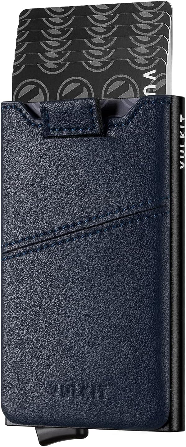VULKIT Pop Up Wallet Minimalist Slim Card Holder RFID Blocking With Leather Slots for Men and Women Navy