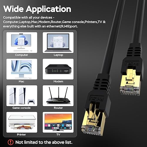 Miniatura 6 de Cable Ethernet de 25 pies, cable Ethernet Cat7 de alta velocidad para exteriores e interiores, cable LAN con conector RJ45 chapado en oro, cable de
